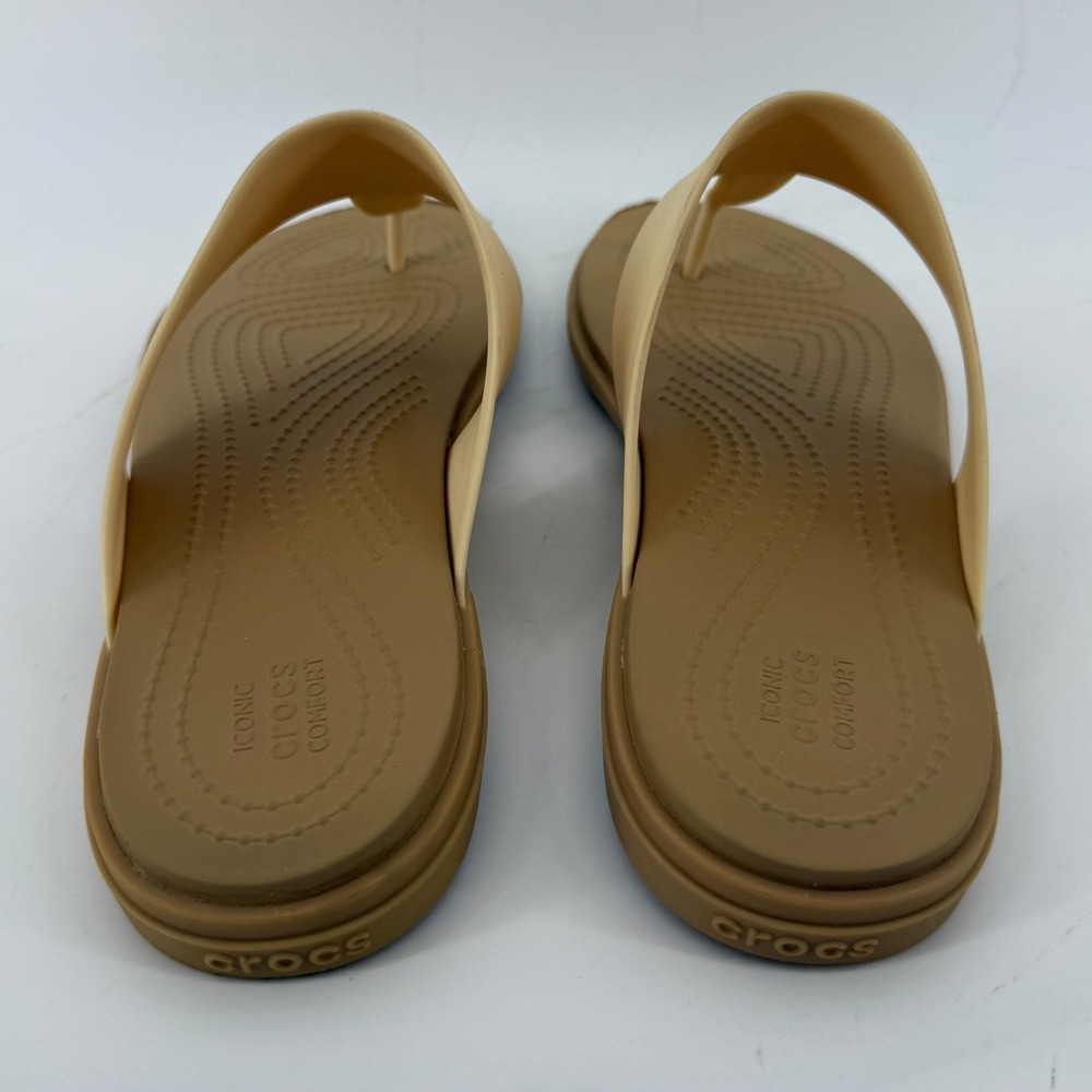 Crocs Tulum Flip Flop Sandal Tan Cream Women 9 Slip On Casual Comfy Beach Vacay - Picture 5 of 9
